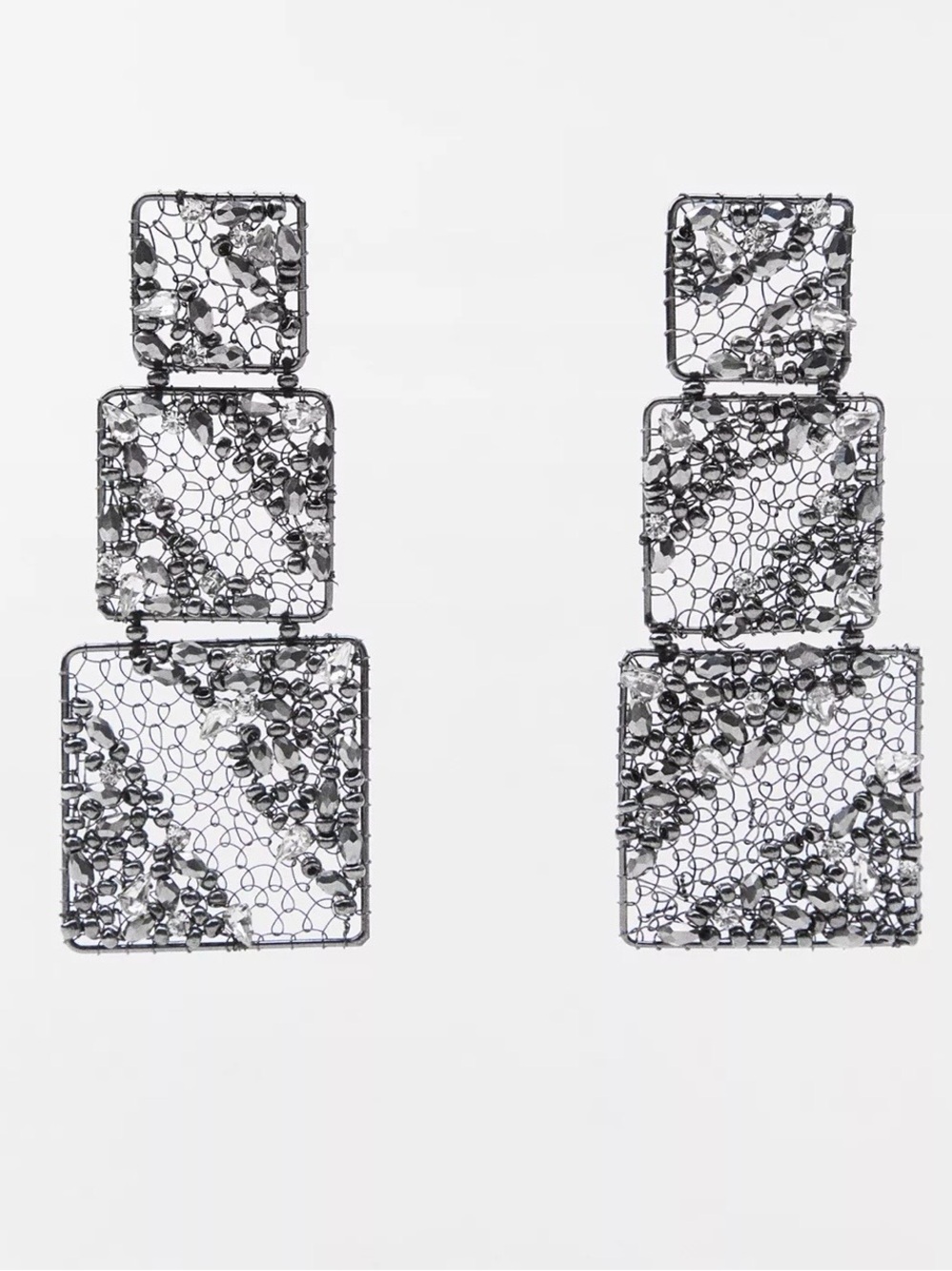 ZARA   JEWEL MESH EARRINGS Square Drop Earrings, new with tag